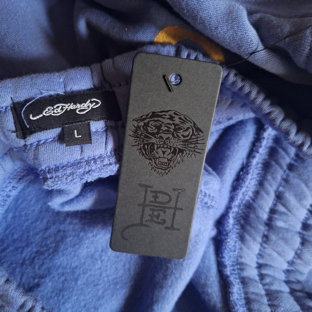 NWT Ed Hardy Old School 90s Blue Bootcut Sweatpants with Tattoo Dragon Design L - Picture 9 of 9